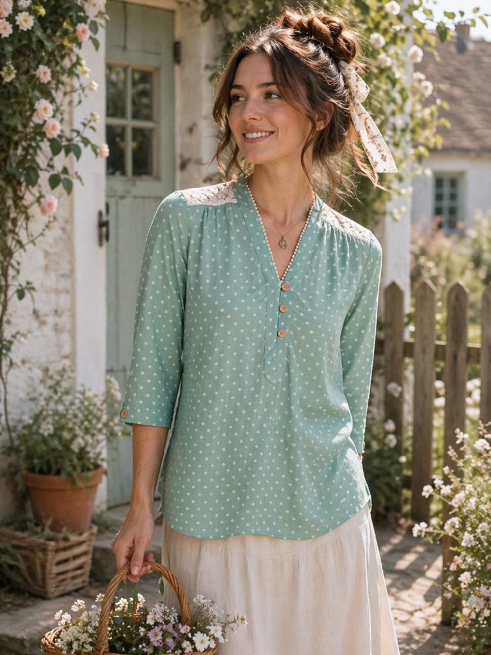 ✨ Matilda Jane Polka Dot Henley Blouse ✨